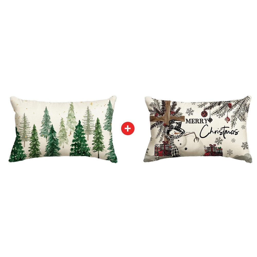 5452 Christmas Trees Green Snowman Snowflake Throw Pillow Covers, 12 x 20